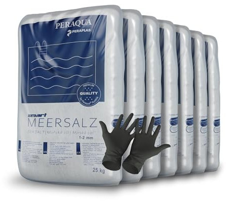 Peraplas Poolsalz 175 kg aus Meersalz, Schwimmbadsalz, Regeneriersalz, Chlorinator geeignet, Salzelektrolyse, Siedesalz inklusiv 1 Paar ARNOMED Einweghandschuh