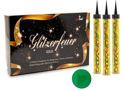 AKTIVHANDEL Glitzerfeuer Gold, 24 Eisfontänen Zaubersterne (2 x 12'er), Tischfeuerwerk für Geburtstag, Hochzeit und andere Feiern, inkl. Einkaufswagenchip