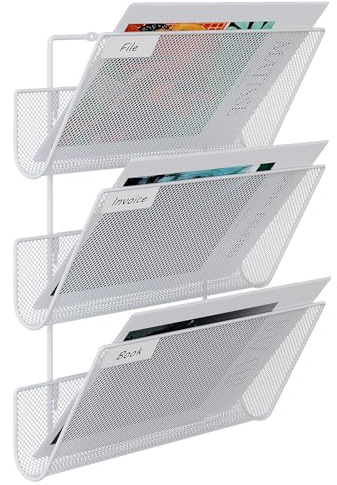 EasyPAG 3 Tier Heavy Duty A4 Mesh in Tray Wall File Holder Mail Organiser Magazine Storage Rack,White
