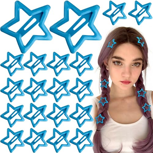 Joez Wonderful 20 Pcs Star Hair Clips, 1.26''/3cm Metal Snap Hair Clips, Cute Star Clips Hair Barrettes, Non-Slip Fashion Hair Accessories for Women (Medium Blue)