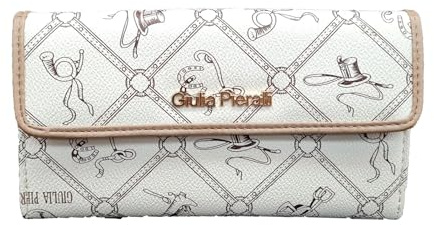 Giulia Pieralli Damen XL Long Format Geldbörse Portemonnaie mit Geschenkbox Geschenkidee für Frauen All-Over Muster Monogramm (Bianco-Sabbia (Weiss-Sand))
