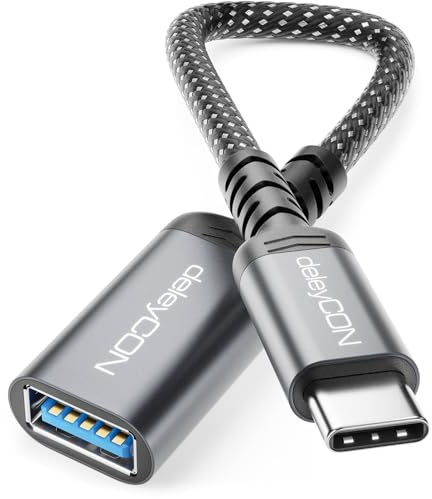 deleyCON Adattatore USB-C a USB 10 Gbps OTG - Spina C a Presa A - Cavo per iPhone 17/16/15 Air/Pro/Max, Galaxy S25/S24/S23, A56, A16, Tablet, MacBook, iMac, iPad, Notebook ecc.