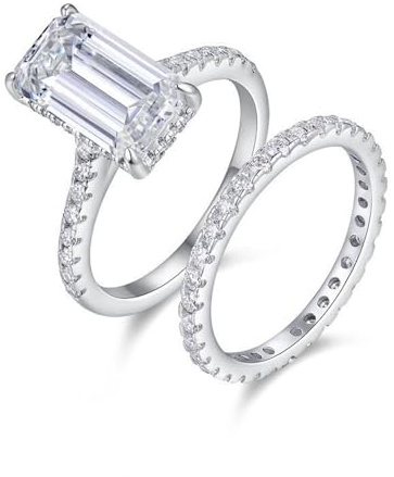 Skcess 9K Weißgold Damen Ringe, Verlobungsring Moissanit Weiß Moissanit Größe 56 (17.8)