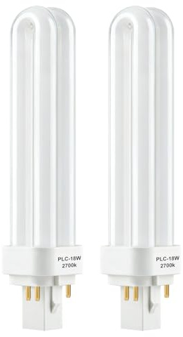 Pmqs 2PCS 18W 4 Pin G24q-2 Light Bulbs, PLC Compact Fluorescent Bulb Warm White 2700K 2U, Double Turn Tube Energy Saving Light Bulbs for Bathroom Bedroom Corridor Kitchen Office Hallway