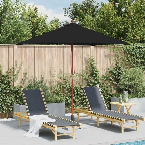 Ziaphsol Parasol rectangulaire avec mât en bois, noir, 150 x 200 cm, protection UV, pour jardin et terrasse, durable, avec système de poulie, parasol d'extérieur