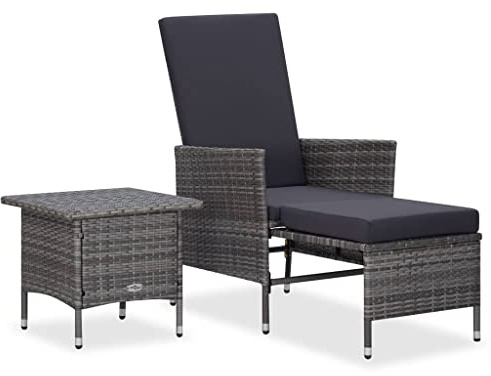 Runheo Salon de Jardin 2 Pièces avec Coussins, Résine Tressée Grise, Fauteuil et Table Basse, Repose-Pieds Intégré, Mobilier d'Extérieur pour Patio, Balcon