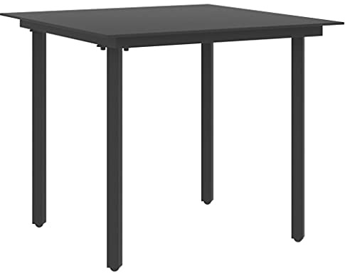 Keeushr Gartentisch Schwarz 80x80x74 cm Stahlrahmen mit Glasplatte Outdoor Esstisch für Terrasse und Garten