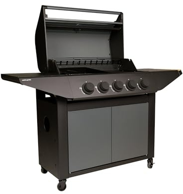 Barbacoa de Gas BURN 80 PREMIUM de 5 Quemadores con Plancha y Parrillas de Hierro Fundido Esmaltado, 14 kW, 152 x 60 x 112 cm
