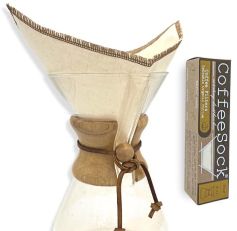 CoffeeSock Filtros de café reutilizables de algodón orgánico (Certificado por GOTS) 6-13 tazas de garrafas Natural