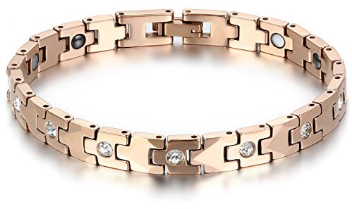 JewelryWe Schmuck Magnet Therapie Kugel Perle Perlen Wolframcarbid Wolfram Armband Link Handgelenk Strass Rose Gold Poliert Damen