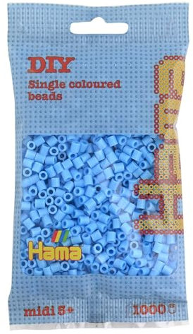 Hama Bügelperlen HA20746, Bügelperlen midi Beutel 1.000 Stück pastell-blau, beliebteste Größe im HAMA-Programm, für Kinder ab 5 Jahren, für Kinder ungefährlich, falls sie verschluckt werden
