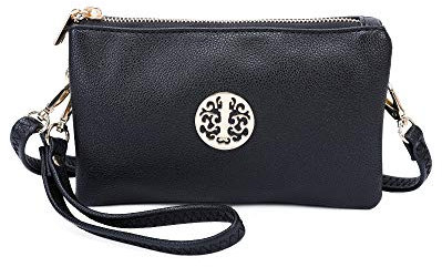 VIVA LONDON Womens Small Clutch Bags with Wristlet and Long Adjustable Strap (Black)