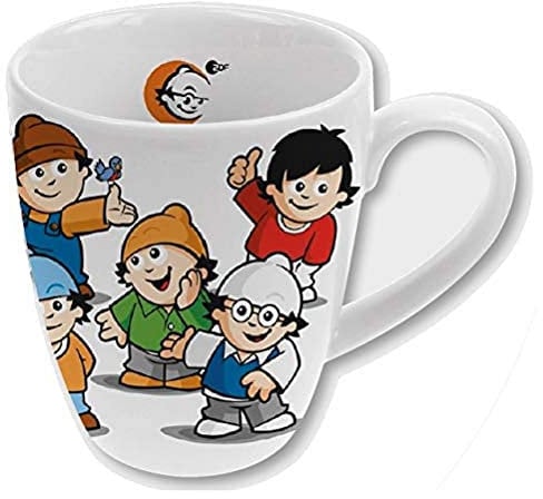 P:os 29487 - Kaffeebecher mit den Mainzelmännchen All Together, bauchige Form, aus Porzellan, Füllmenge ca. 330 ml, 1 Stück (1er Pack), Bunt