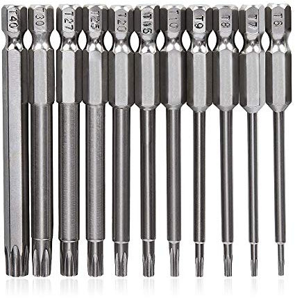 Saipor 11 Stück T6-T40 Torx Bits Schraubendreher Set Torx Schraubendreher Set Magnetische S2 Stahl 1/4 Zoll Sechskant Schaft Torx Schraubendreher Bits (75mm Lange)
