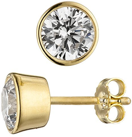 Jobo Damen-Ohrstecker Rund aus 925 Silber vergoldet mit Zirkonia 7 mm