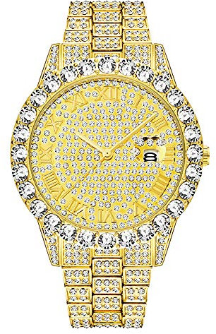 Hip Hop Diamant Montre Homme Bling Bling Iced Out Wacth Luxe Rond Strass Cristal CZ Pierre Analogique Quartz Montre Rappeur Accessoires Argent/Or/Or Rose
