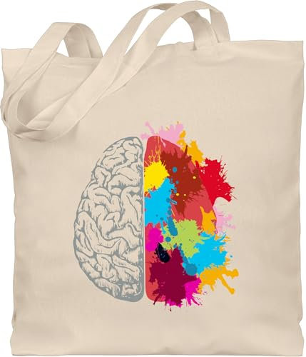 Shirtracer Baumwolltasche - Kunst - Gehirnhälften grau & bunt - Unisize - Naturweiß - einkaufstasche art hirn stoffbeutel medizin jutebeutel gehirn baumwolle beutel stofftasche mit motiven anatomie