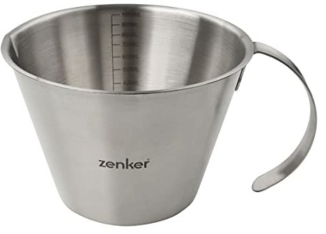 Zenker FCK44993 44993-Vaso 1 litro, medidor, Vidrio Graduado, Plata, 20 x 15 x 10 cm, Acero Inoxidable, Vaso dosificador de 1 l
