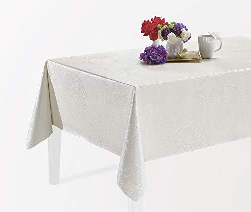 Wachstuch Tischdecken Wetterfest Robust Wachstischdecke Garten Tischdecke abwischbar Oval, Eckig, Rund (100x140cm Eckig, Geprägt Weiss)