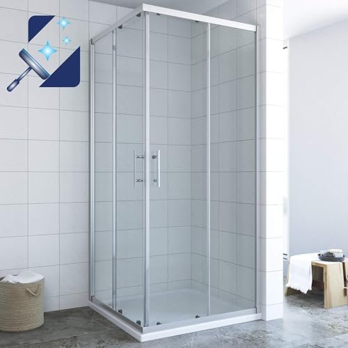 AQUABATOS® 80x80 x 195 cm Duschkabine Eckeinstieg Schiebetüren mit Nanobeschichtung Eckdusche Duschabtrennung Duschwand Glas Eck Dusche 6 mm ESG Echtglas Sicherheitsglas, ohne Duschtasse
