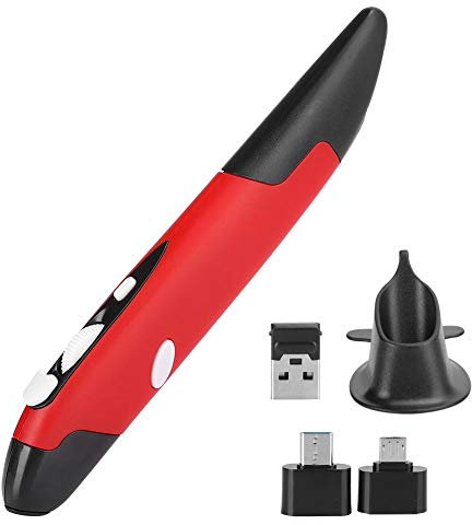 Cuifati Computer-Stift-Maus, USB-Computer-Stylus PC-Teile Drahtlose Maus, Stift-Typ Personalisierte Innovative vertikale, ergonomische Stift-Maus für Windows/Android/Linux/OS X.(rot)