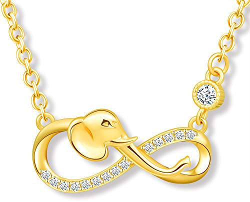 MicLee Women's girl's Necklace pendant, 925 Sterling Silver necklace, Cute elephant and infinity symbol necklace, Unique animal design necklace pendant, Inlaid zircon, shining pendant, gold