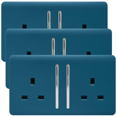 Trendi 2 Gang Artistic Modern Glossy 13 Amp Switched Plug Socket Midnight Blue (3 Pack)