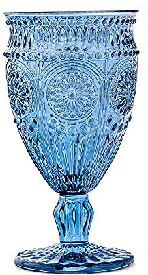WEDDINGSTAR Vintage Style Pressed Glass Wine Goblet 10oz - Blue