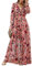 Women Bohemian Maxi Dress Chiffon Long Sleeve V-Neck Ruffle Elegant Flowy Floral Party Dress (L, Multicoloured)