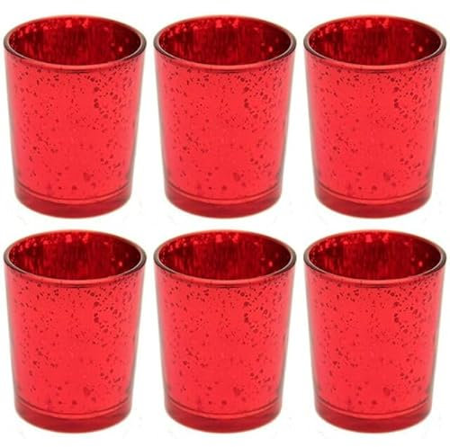 Floralcraft Cylinder Glass Votive Candle Holders - Red (Pack of 6), Speckled Stylish Tealight Holder for Table Centerpiece, Home Party Wedding Decorations