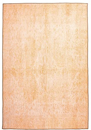 Qiyano Kurzflor Teppich Flachgewebe im Used Look Vintage modern - Wohnzimmer, Schlafzimmer, Esszimmer, Büro - Pflegeleicht, für Fußbodenheizung geeignet - Farbe: Apricot, Größe: 75 x 150 cm