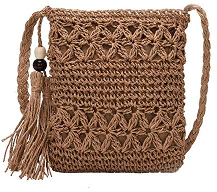 DKIIL NOIYB Straw Bags For Women, Summer Beach Straw Bags With Tassel Mini Straw Handbags With Zipper Weave Handmade Crossbody Bag Bohemian Shoulder Purse
