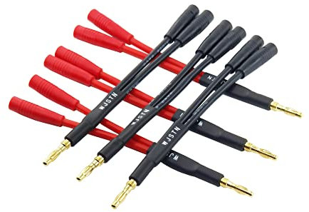 WJSTN Banana Plug Adapter, 1 Male to 2 Female 4mm Banana Jack Socket Plug, 3 inches, 6-Pack