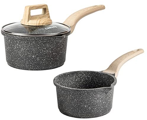 CAROTE Non Stick Saucepan Set, Induction Saucepan Set with Lid, Milk Pan for All Hobs, Small Cooking Pot with Pour Spout, 16cm/18cm