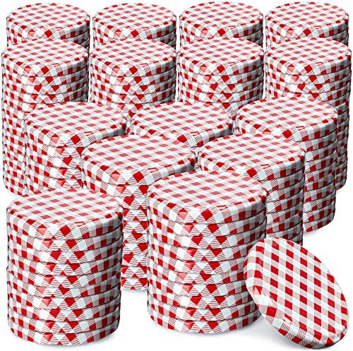 KADAX 200er Set Schraubdeckel Ø 66 mm in Rot kariert – Ersatzdeckel für Einmachgläser & Vorratsgläser, luftdicht & auslaufsicher