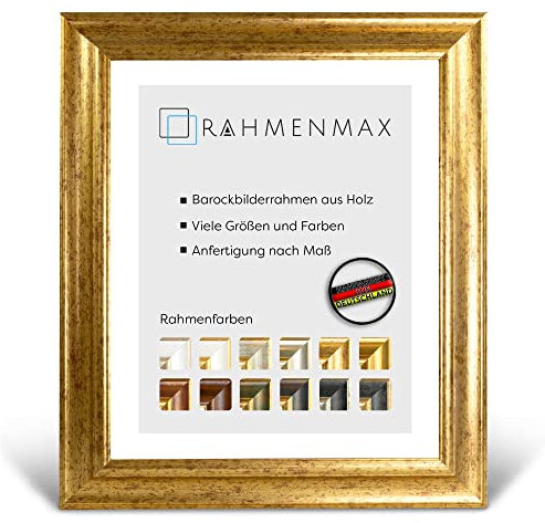 RahmenMax® Barock Bilderrahmen 70x100 cm Glarus zum Aufhängen/Vintage Bilderrahmen Maßanfertigung möglich/Posterrahmen aus Holz/Bilder Rahmen in Gold Antik mit Acrylglas/Puzzle Rahmen