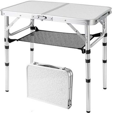 YihuiKo Faltbarer Picknicktisch, kleiner Campingtisch mit verstellbaren Höhen, tragbarer, leichter Aluminium-Beistelltisch für Büro, Strand, Garten, Reisen