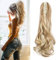 Cybelleza Ponytail Extensions Zopf Pferdeschwanz Haarteil Gewellt Lang 45cm Claw Clip in Haarverlängerung Kunsthaare Synthetik Haarverlängerung Zopf Extension für Frauen, Sandy Blonde & Blond
