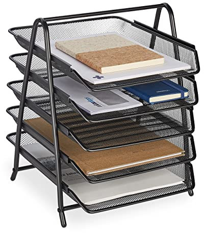 Relaxdays Dokumentenablage, 5 Fächer, Briefablage, Mesh-Metall, HxBxT: 37,5 x 30 x 35,5 cm, A4 Ablagesystem, schwarz