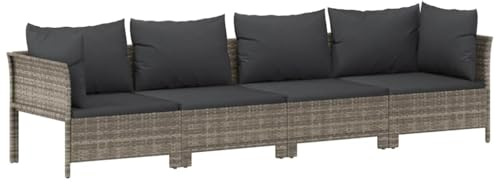 vidaXL 4-TLG. Garten-Lounge-Set mit Kissen Grau Poly Rattan