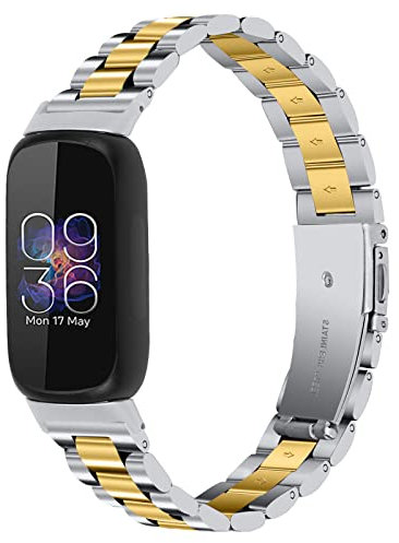 Kompatibel mit Fitbit Inspire 3 Armbändern für Frauen, verstellbares Uhrenarmband, Ersatzarmband aus Metall für Inspire 3 Fitness Wellness Tracker Damen Herren (Silber/Gold)