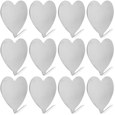Veemoon 12pcs Heart Shape Adhesive Hangers Stainless Steel Wall Strong Hooks Removable Metal Sticky Hook Single Coat Hangers for Bathroom Over Door Storage Bedroom Kitchen