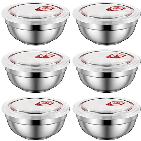 Ceiteo Juego de 6 cuencos grandes de acero inoxidable de 28 onzas, cuencos de sopa de fideos aislados de doble pared de metal con tapas para adultos, aptos para lavavajillas e irrompibles