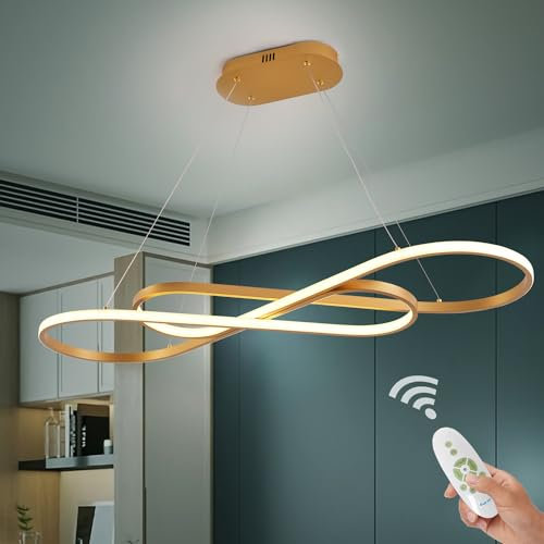 Likflyer Goldene LED Kronleuchter für Esszimmer, Leuchte, Moderne LED Pendelleuchte, Kücheninsel Beleuchtung für Kücheninsel, Kronleuchter über Dem Tisch, Dimmbare, Höhenverstellbare Pendelleuchte