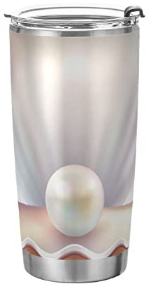 FJAUOQ Tumbler Pearl Shell Insulated Coffee Cup Beverage Container Office Travel Mug with Straw and Lid 20oz Back to School Gift