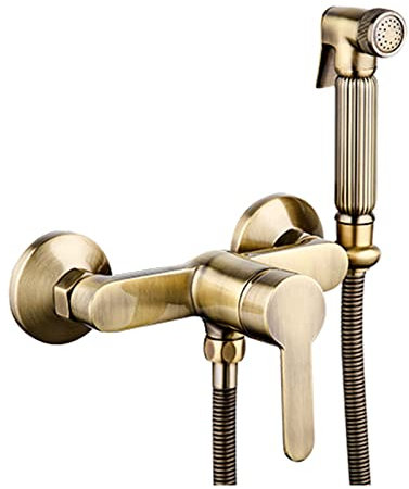 TEmkin Hand-Bidet-Sprühgerät für Toilette, Vintage-Messing, gebürstetes Baby-Stoffwindel-Sprühgerät für heißes und kaltes Wasser, tragbarer Bidet-Wasserhahn mit Bidet-Schlauch für Damenwä