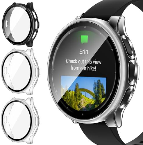ivoler 3 Piezas Funda para Garmin Venu 3S 41mm, Protección Completa Protector de Pantalla de Cristal Vidrio Templado Duro PC Anti-arañazos Carcasa, 2 Transparente + 1 Negro
