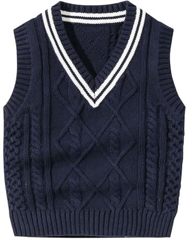 Petlaum Baby Jungen Weste V-Ausschnitt Kinder Baumwolle Strickweste Ärmellos Pullunder Mädchen Stretch Pullover Gestrickte Oberteil für Herbst Winter