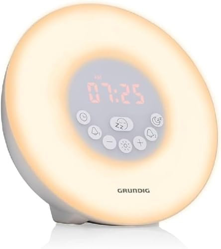 Grundig Lichtwecker - Tageslichtwecker - Weckerradio - Bluetooth-Lautsprecher - AUX und USB - Naturklänge - Weiß