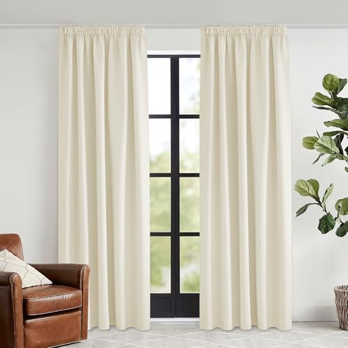 KGORGE Thermovorhang Hitzeschutz Kräuselband Thermo Gardinen 2er Set 240 x 140 cm(HxB) Wärmeschutzvorhang Verdunklungsvorhang für Schienensystem Wohnzimmer Gardinen, Hellbeige